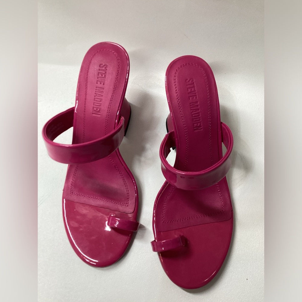 Steve Madden Hot Pink Patent Toe-Loop Slide Sandals